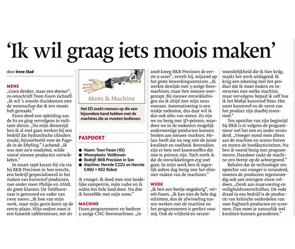 Interview Eindhovens Dagblad BKB Precision 2015